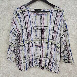 Liv by Habitat Top Women's Small Crinkle Abstract Drop Shoulder 3/4 Sleeve Artsy
